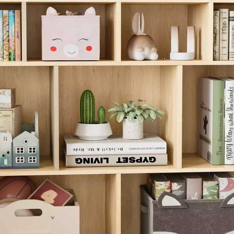 Bibliothèque de rangement pour enfants à 9 compartiments avec design de maison de poupée