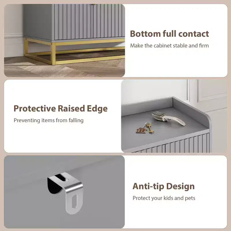 GustoWave 47.2 Bahut cannelé avec meuble de rangement, buffet console média avec portes pour salon, cuisine, entrée