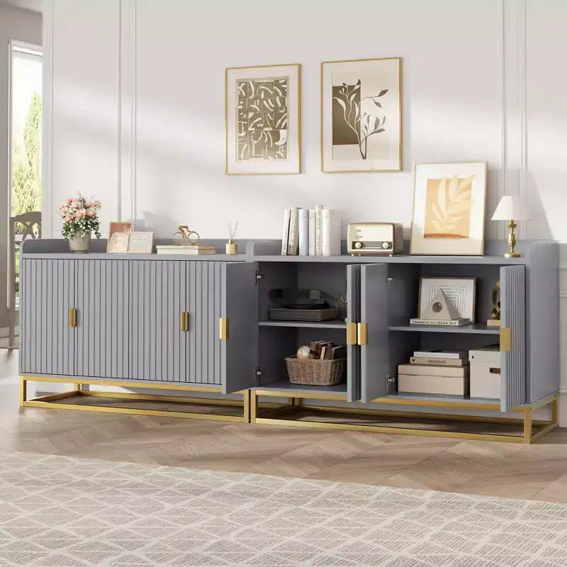 GustoWave 47.2 Bahut cannelé avec meuble de rangement, buffet console média avec portes pour salon, cuisine, entrée