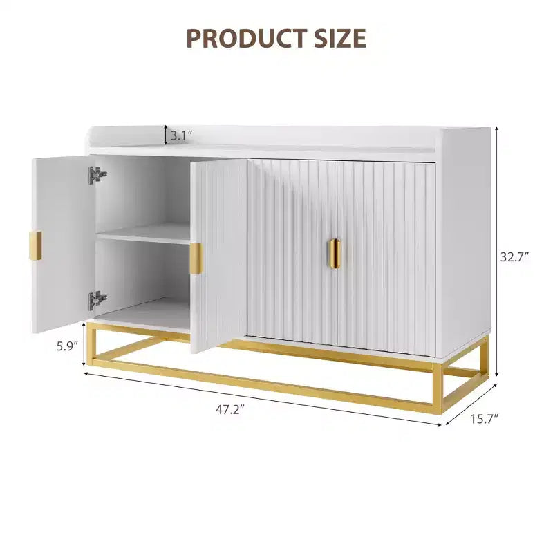 GustoWave 47.2 Bahut cannelé avec meuble de rangement, buffet console média avec portes pour salon, cuisine, entrée