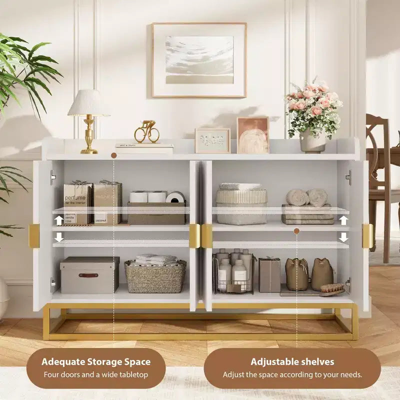 GustoWave 47.2 Bahut cannelé avec meuble de rangement, buffet console média avec portes pour salon, cuisine, entrée