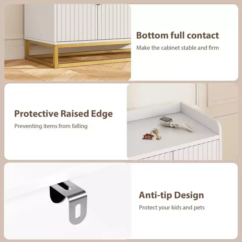 GustoWave 47.2 Bahut cannelé avec meuble de rangement, buffet console média avec portes pour salon, cuisine, entrée