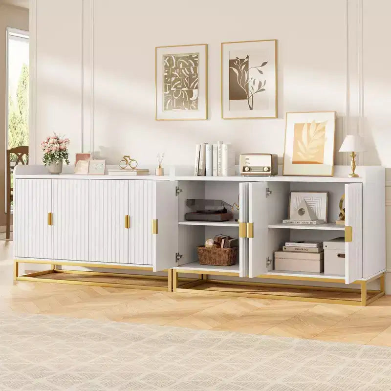 GustoWave 47.2 Bahut cannelé avec meuble de rangement, buffet console média avec portes pour salon, cuisine, entrée