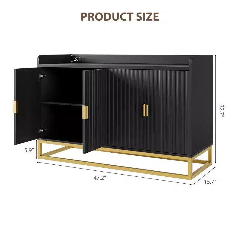 GustoWave 47.2 Bahut cannelé avec meuble de rangement, buffet console média avec portes pour salon, cuisine, entrée