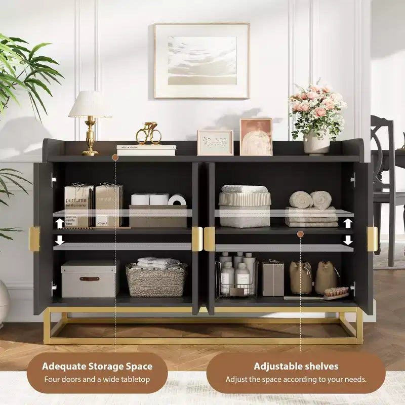 GustoWave 47.2 Bahut cannelé avec meuble de rangement, buffet console média avec portes pour salon, cuisine, entrée