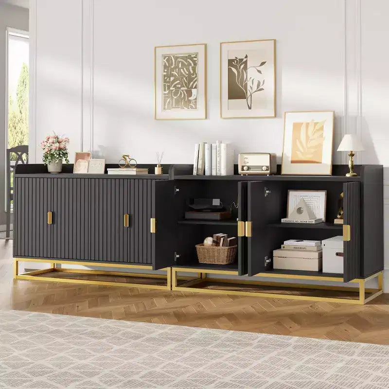 GustoWave 47.2 Bahut cannelé avec meuble de rangement, buffet console média avec portes pour salon, cuisine, entrée