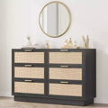Rattan 6 Drawer Dresser, 47in Wide Black 6 Chest of Drawers with Metal Handles and Wooden Sturdy Base for Bedroom Living Room Nursery Closet
