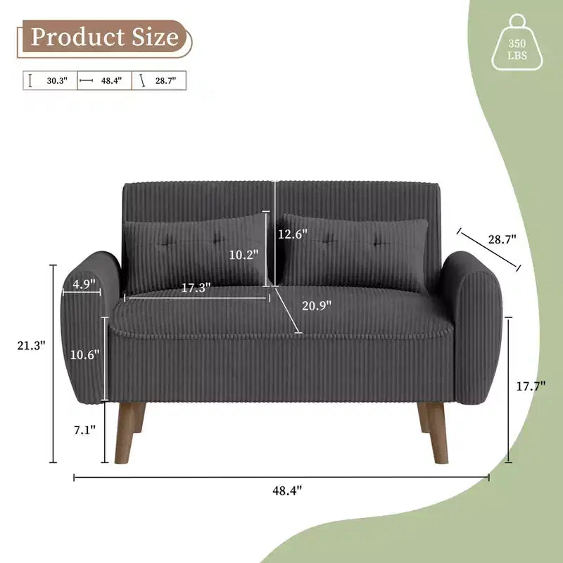 Petit canapé moderne à deux places avec 2 coussins – Canapé rembourré 2 places pour petits espaces