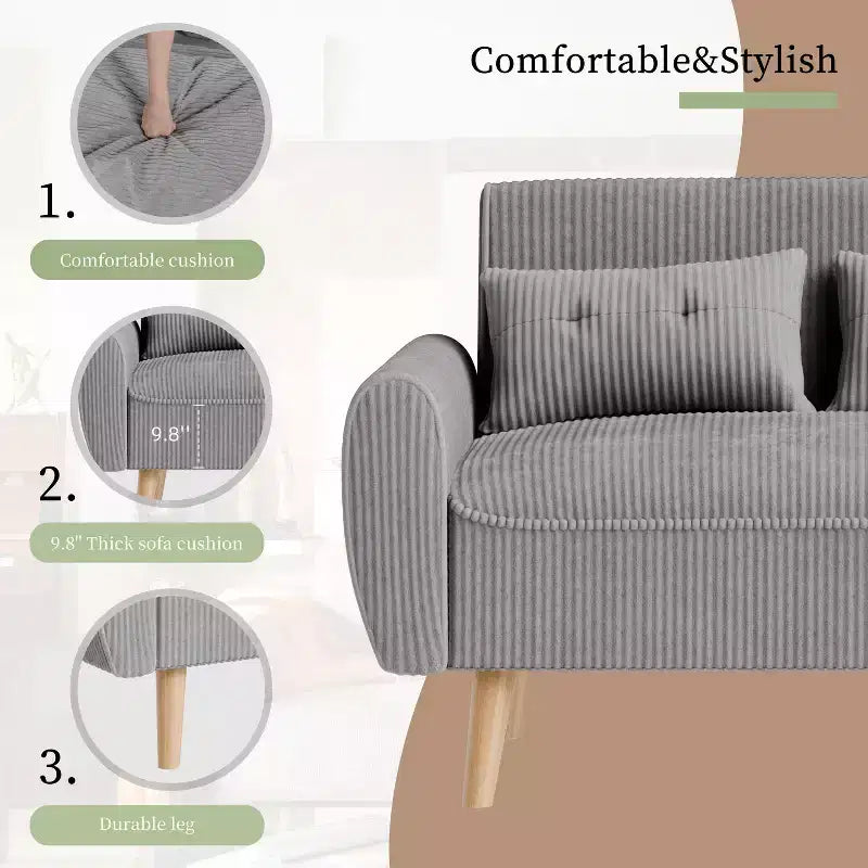 Petit canapé moderne à deux places avec 2 coussins – Canapé rembourré 2 places pour petits espaces