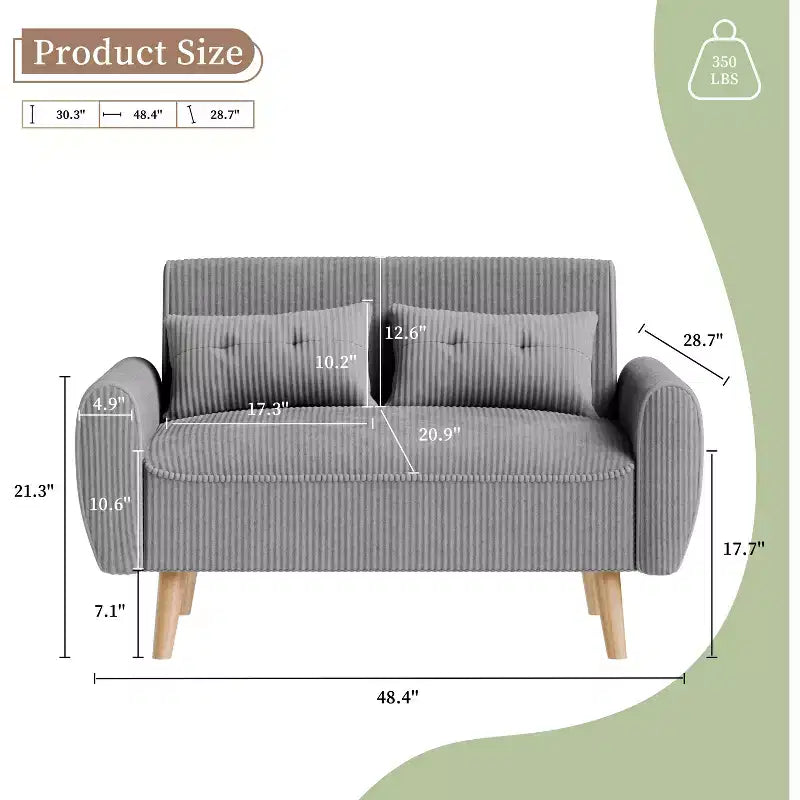 Petit canapé moderne à deux places avec 2 coussins – Canapé rembourré 2 places pour petits espaces