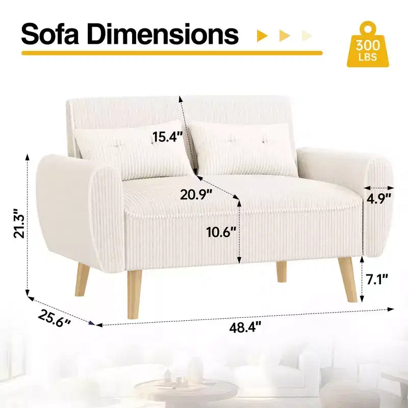 Petit canapé moderne à deux places avec 2 coussins – Canapé rembourré 2 places pour petits espaces