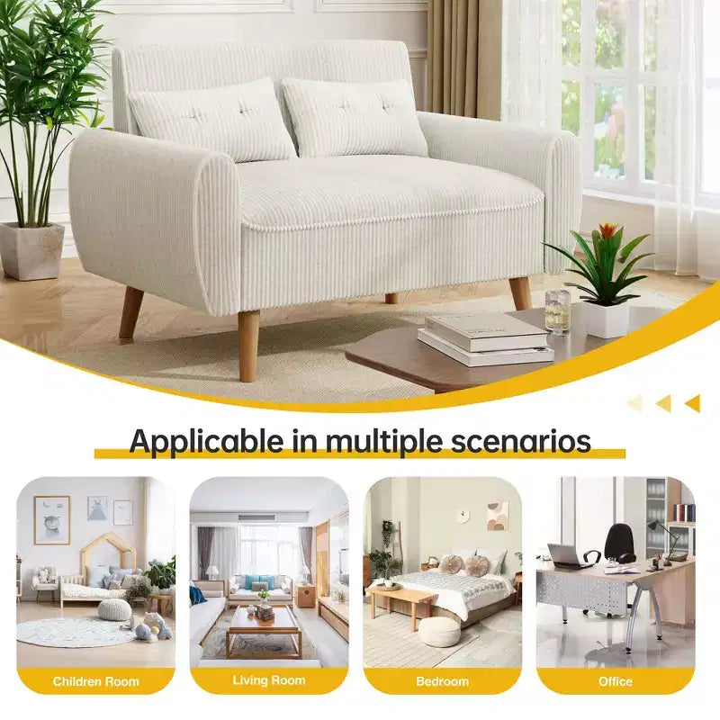 Petit canapé moderne à deux places avec 2 coussins – Canapé rembourré 2 places pour petits espaces