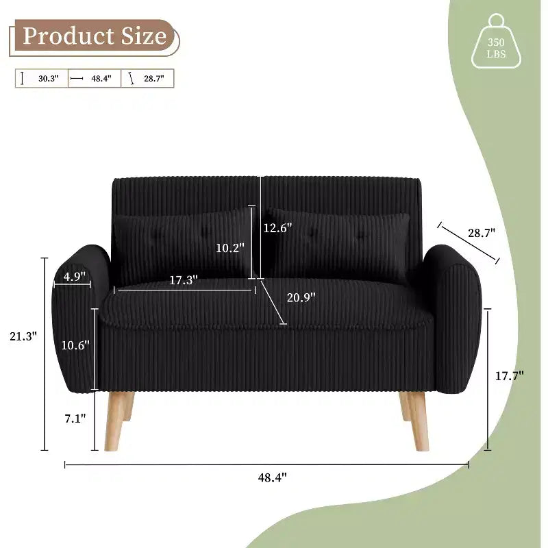 Petit canapé moderne à deux places avec 2 coussins – Canapé rembourré 2 places pour petits espaces