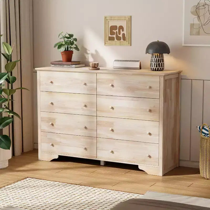 VINGLI 55 W Solid Wood Dresser 8 Drawer, Unfinished Chest for Color DIY