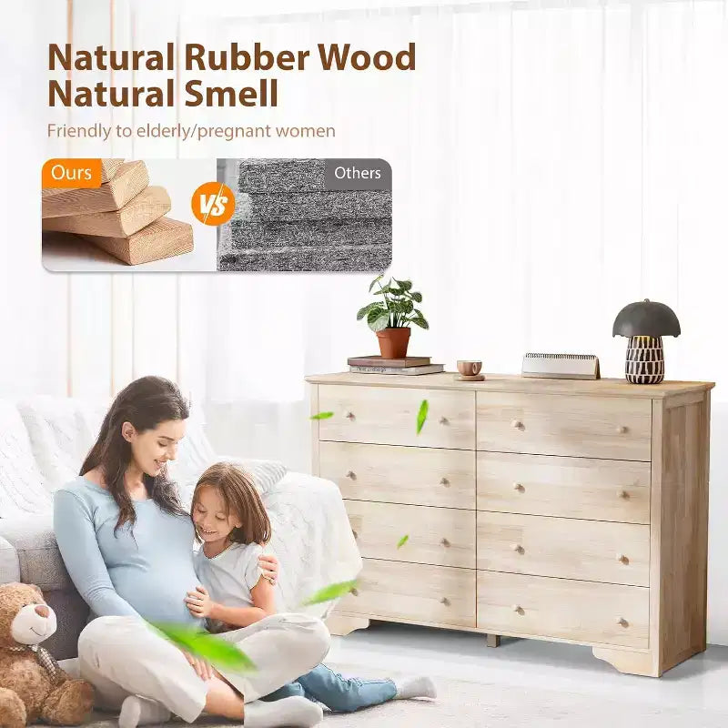 Commode 8 tiroirs en bois massif 55" – Hévéa non traité