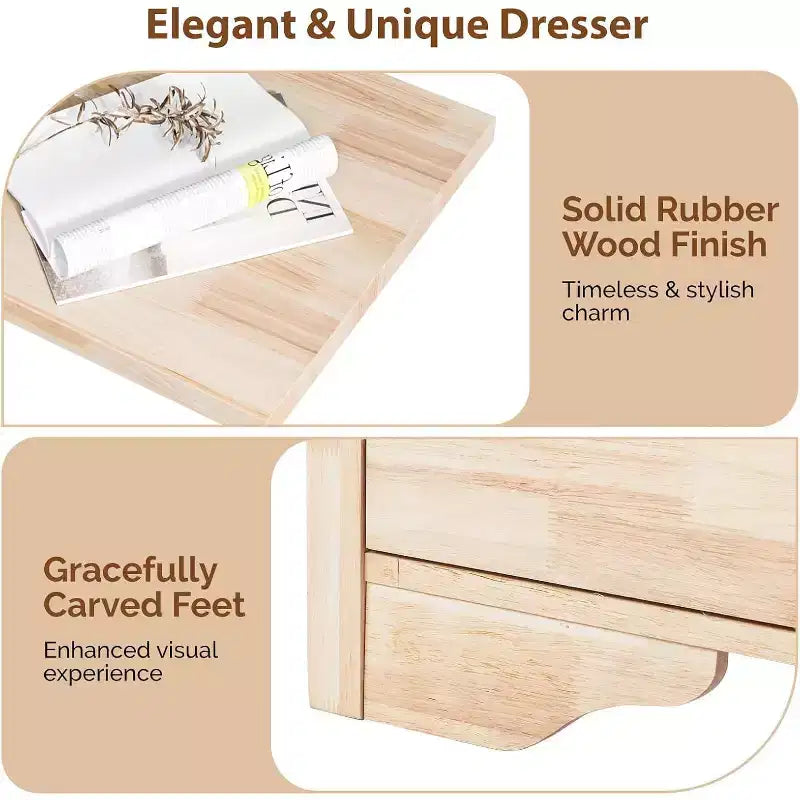 Commode 8 tiroirs en bois massif 55" – Hévéa non traité