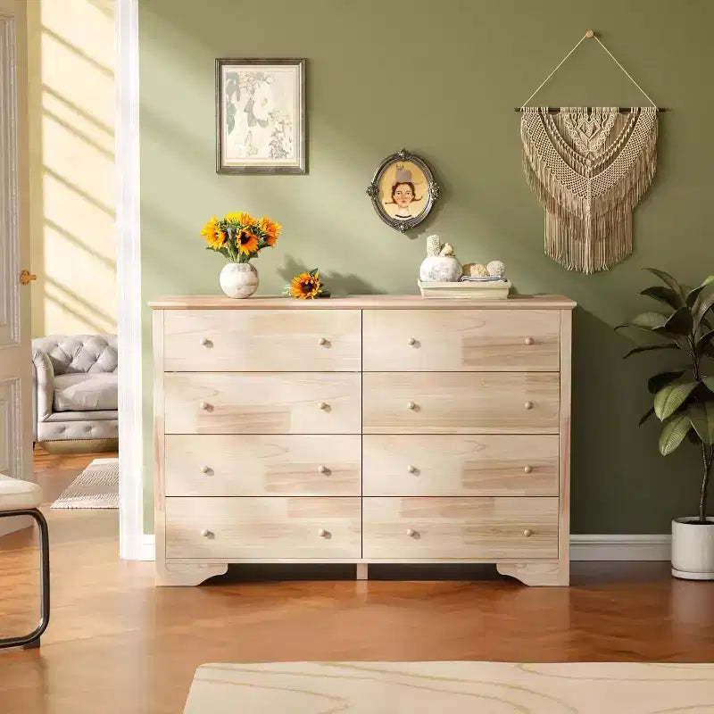 Commode 8 tiroirs en bois massif 55" – Hévéa non traité