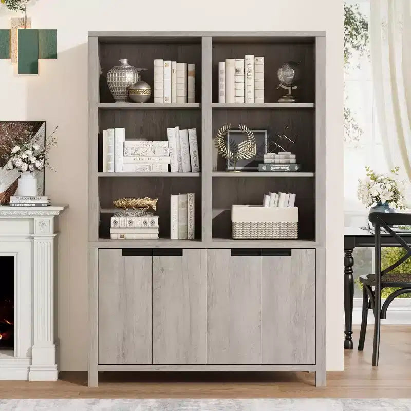 Bibliothèque haute à 6 niveaux de 189 cm avec double rangement, bibliothèque double avec 12 casiers, grandes bibliothèques autoportantes pour bureau à domicile