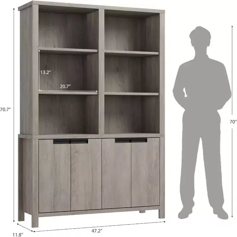 Bibliothèque haute à 6 niveaux de 189 cm avec double rangement, bibliothèque double avec 12 casiers, grandes bibliothèques autoportantes pour bureau à domicile