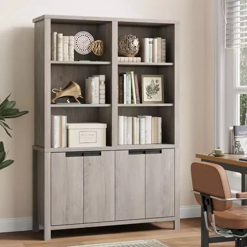 Bibliothèque haute à 6 niveaux de 189 cm avec double rangement, bibliothèque double avec 12 casiers, grandes bibliothèques autoportantes pour bureau à domicile