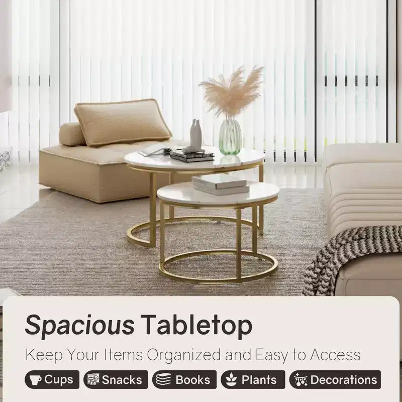 31 Tables basses gigognes – Lot de 2 tables basses rondes pour salon et chambre à coucher
