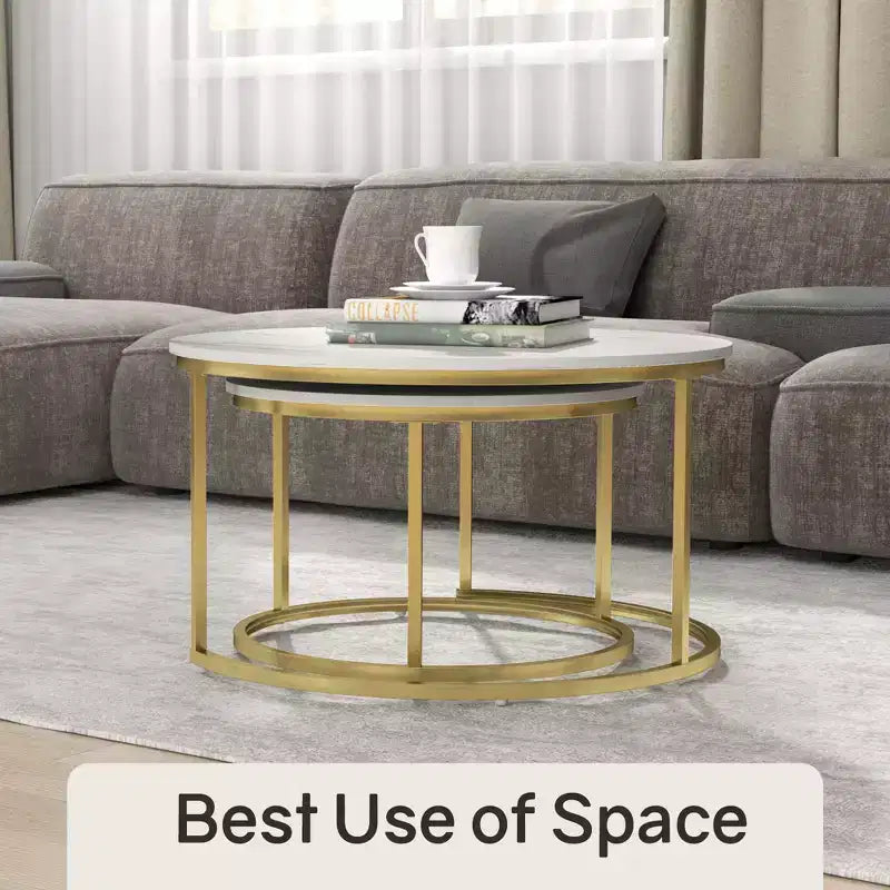 31 Tables basses gigognes – Lot de 2 tables basses rondes pour salon et chambre à coucher