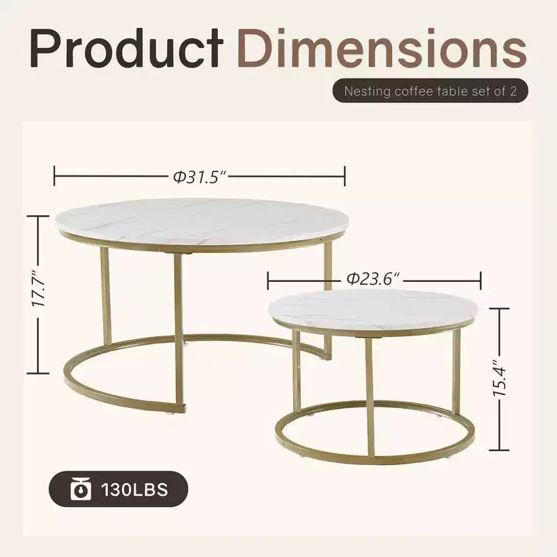 31 Tables basses gigognes – Lot de 2 tables basses rondes pour salon et chambre à coucher