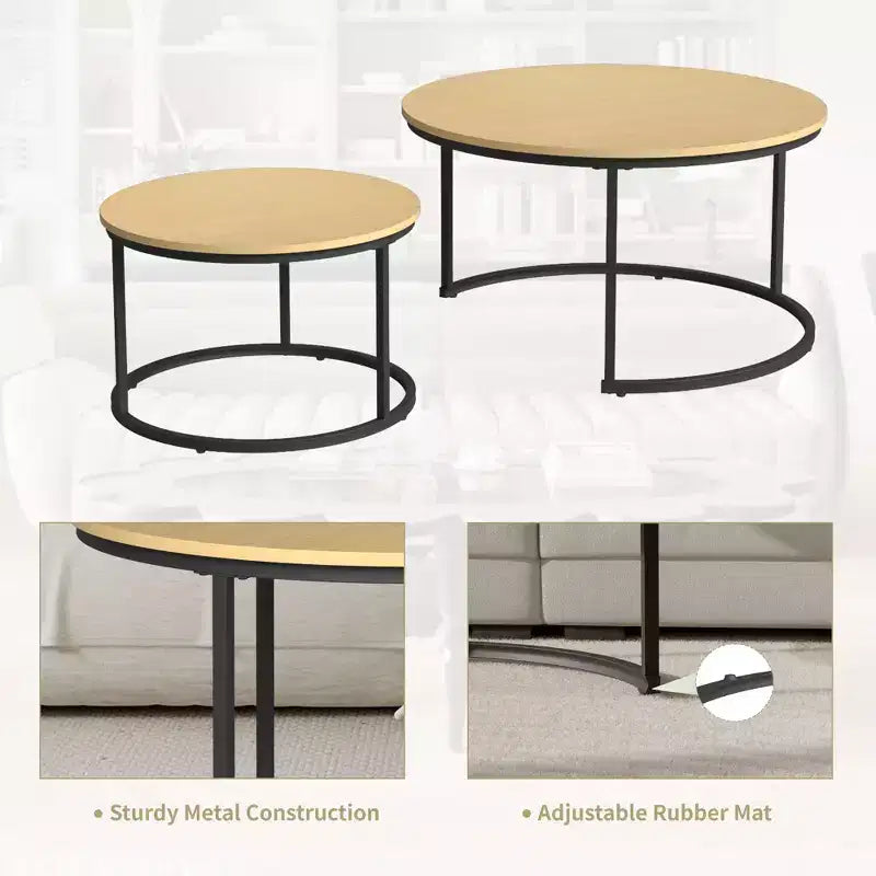 31 Tables basses gigognes – Lot de 2 tables basses rondes pour salon et chambre à coucher