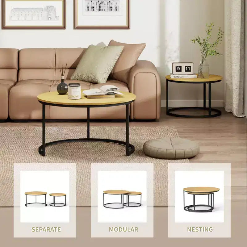 31 Tables basses gigognes – Lot de 2 tables basses rondes pour salon et chambre à coucher