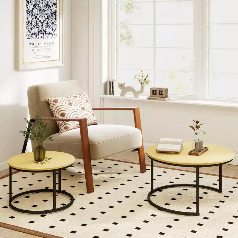 31 Tables basses gigognes – Lot de 2 tables basses rondes pour salon et chambre à coucher