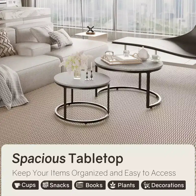 31 Tables basses gigognes – Lot de 2 tables basses rondes pour salon et chambre à coucher
