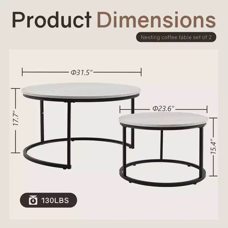 31 Tables basses gigognes – Lot de 2 tables basses rondes pour salon et chambre à coucher