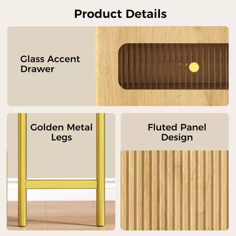 Coiffeuse 48 po avec miroir et lumières, coiffeuse moderne cannelée avec plateau en verre et armoire de rangement