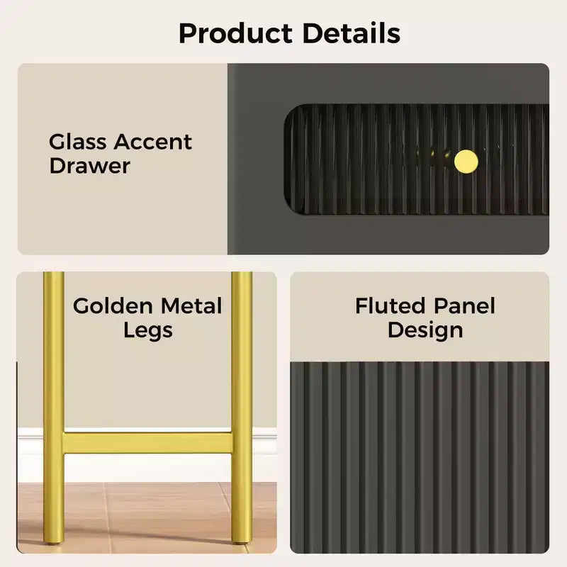 Coiffeuse 48 po avec miroir et lumières, coiffeuse moderne cannelée avec plateau en verre et armoire de rangement