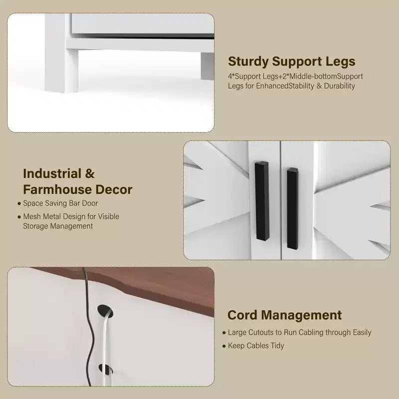 Meuble TV de Ferme avec Portes Coulissantes en Grange, Meuble Média de Style Industriel avec Rangement Adapté aux Salons, Cuisines et Salles à Manger