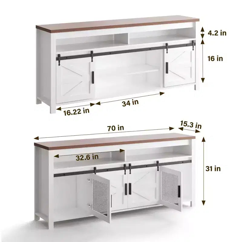 Meuble TV de Ferme avec Portes Coulissantes en Grange, Meuble Média de Style Industriel avec Rangement Adapté aux Salons, Cuisines et Salles à Manger