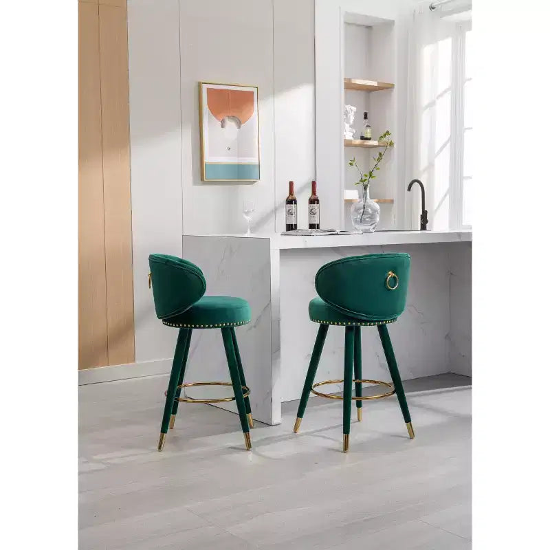 Lot de 2 tabourets de bar rembourrés avec coussins, pieds en bois, tabourets de comptoir pour bureaux et restaurants