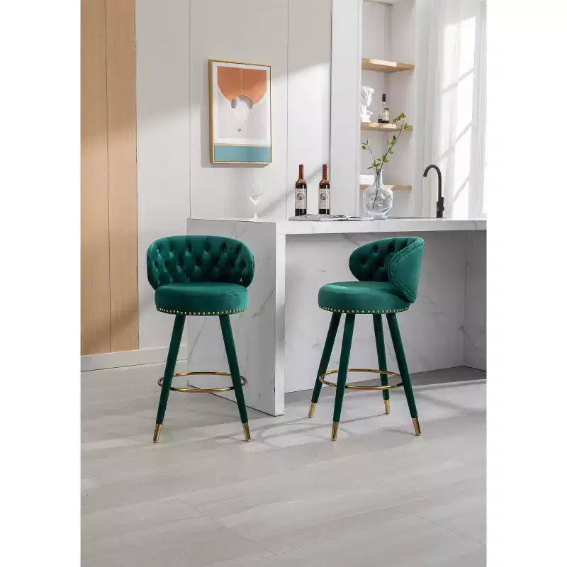 Lot de 2 tabourets de bar rembourrés avec coussins, pieds en bois, tabourets de comptoir pour bureaux et restaurants