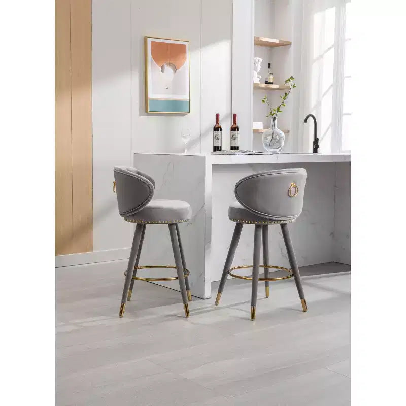 Lot de 2 tabourets de bar rembourrés avec coussins, pieds en bois, tabourets de comptoir pour bureaux et restaurants