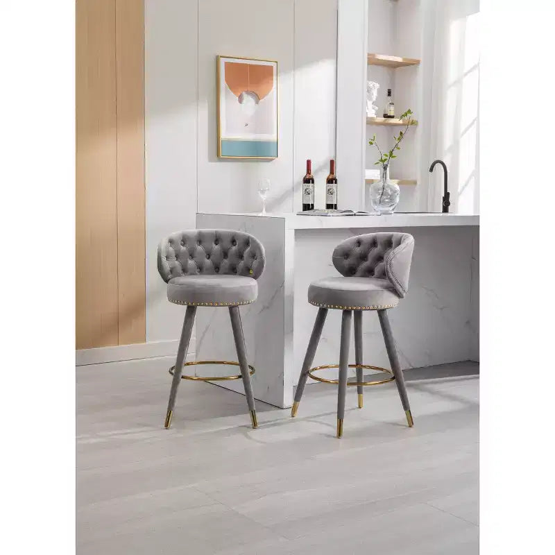Lot de 2 tabourets de bar rembourrés avec coussins, pieds en bois, tabourets de comptoir pour bureaux et restaurants