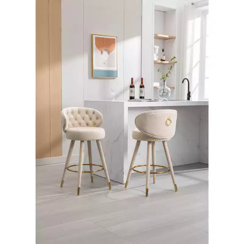 Lot de 2 tabourets de bar rembourrés avec coussins, pieds en bois, tabourets de comptoir pour bureaux et restaurants
