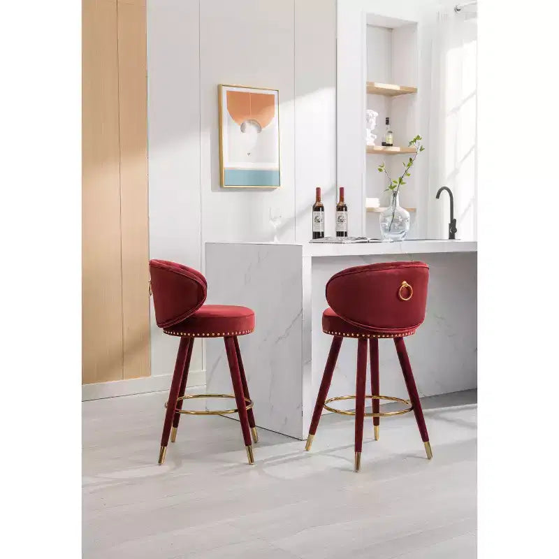 Lot de 2 tabourets de bar rembourrés avec coussins, pieds en bois, tabourets de comptoir pour bureaux et restaurants