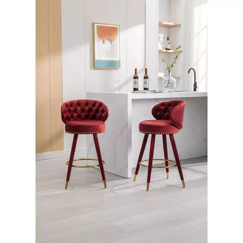 Lot de 2 tabourets de bar rembourrés avec coussins, pieds en bois, tabourets de comptoir pour bureaux et restaurants