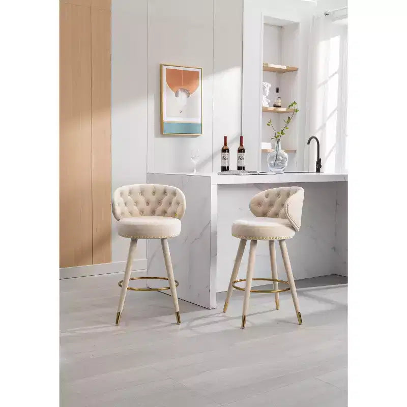 Lot de 2 tabourets de bar rembourrés avec coussins, pieds en bois, tabourets de comptoir pour bureaux et restaurants