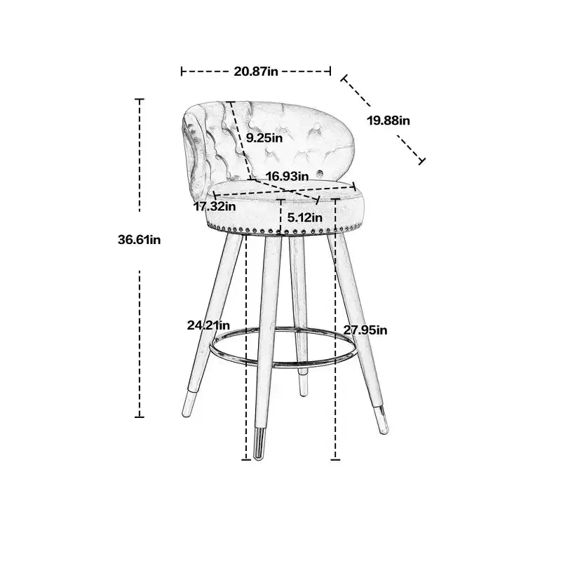 Lot de 2 tabourets de bar rembourrés avec coussins, pieds en bois, tabourets de comptoir pour bureaux et restaurants