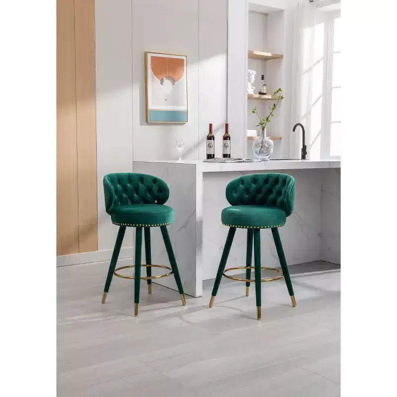 Lot de 2 tabourets de bar rembourrés avec coussins, pieds en bois, tabourets de comptoir pour bureaux et restaurants