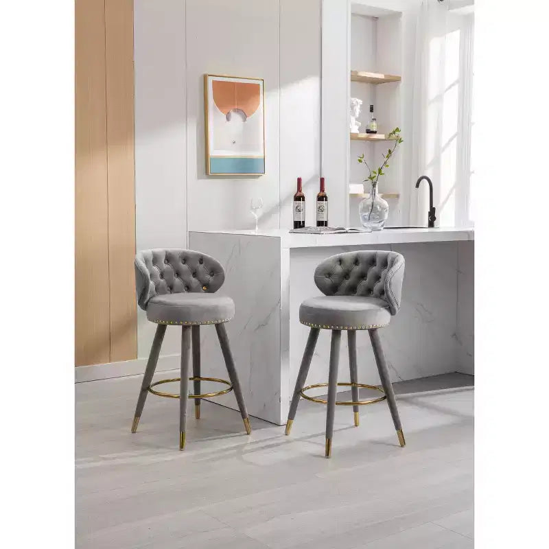 Lot de 2 tabourets de bar rembourrés avec coussins, pieds en bois, tabourets de comptoir pour bureaux et restaurants
