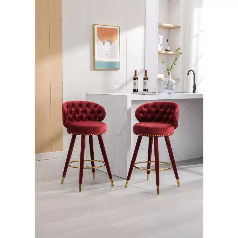 Lot de 2 tabourets de bar rembourrés avec coussins, pieds en bois, tabourets de comptoir pour bureaux et restaurants