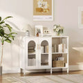 Storage Modern Buffet Cabinet with Glass Doors,Coffee Bar Cabinet with 2 Open Storage Shelves and Metal Handle, Accent,Living Room,Dining Room,White