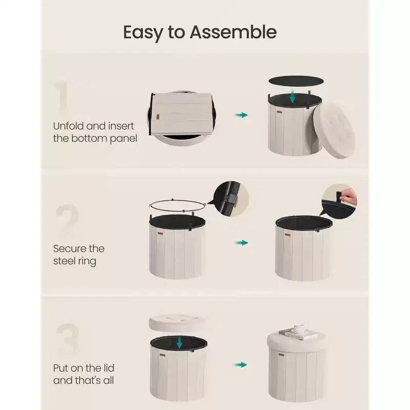 Pouf de rangement rond avec couvercle amovible